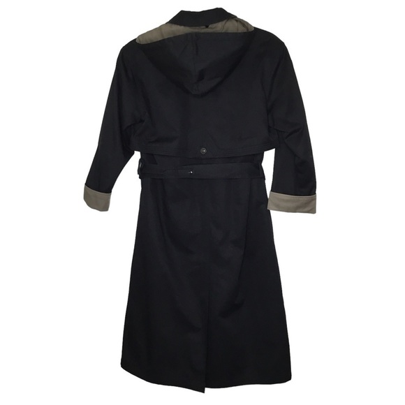 MISTY Harbor Black & Tan Cotton Trench Coat Removable Wool Lining Size 6P Petite - Picture 2 of 8